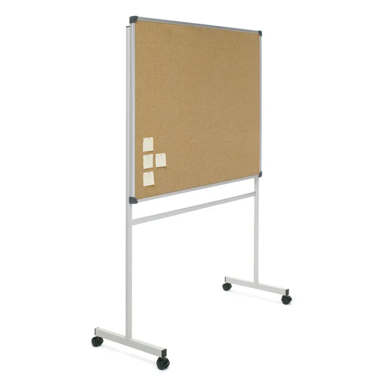 Tablero de anuncios CLASSIC de pie – Soporte en «T» Corcho Natural – Marco color Plata