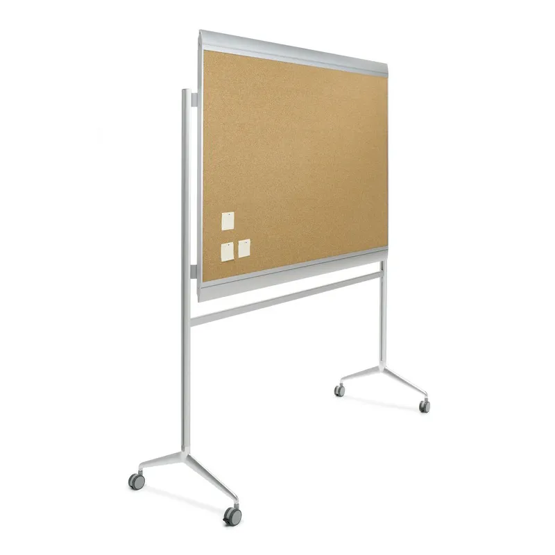 Tablero de anuncios ZENIT de pie – Soporte en «Y», Corcho Natural – Marco color Plata