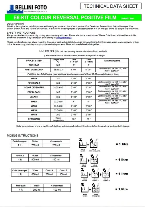 Bellini kit de revelado E-6 5 litros - Imagen 2