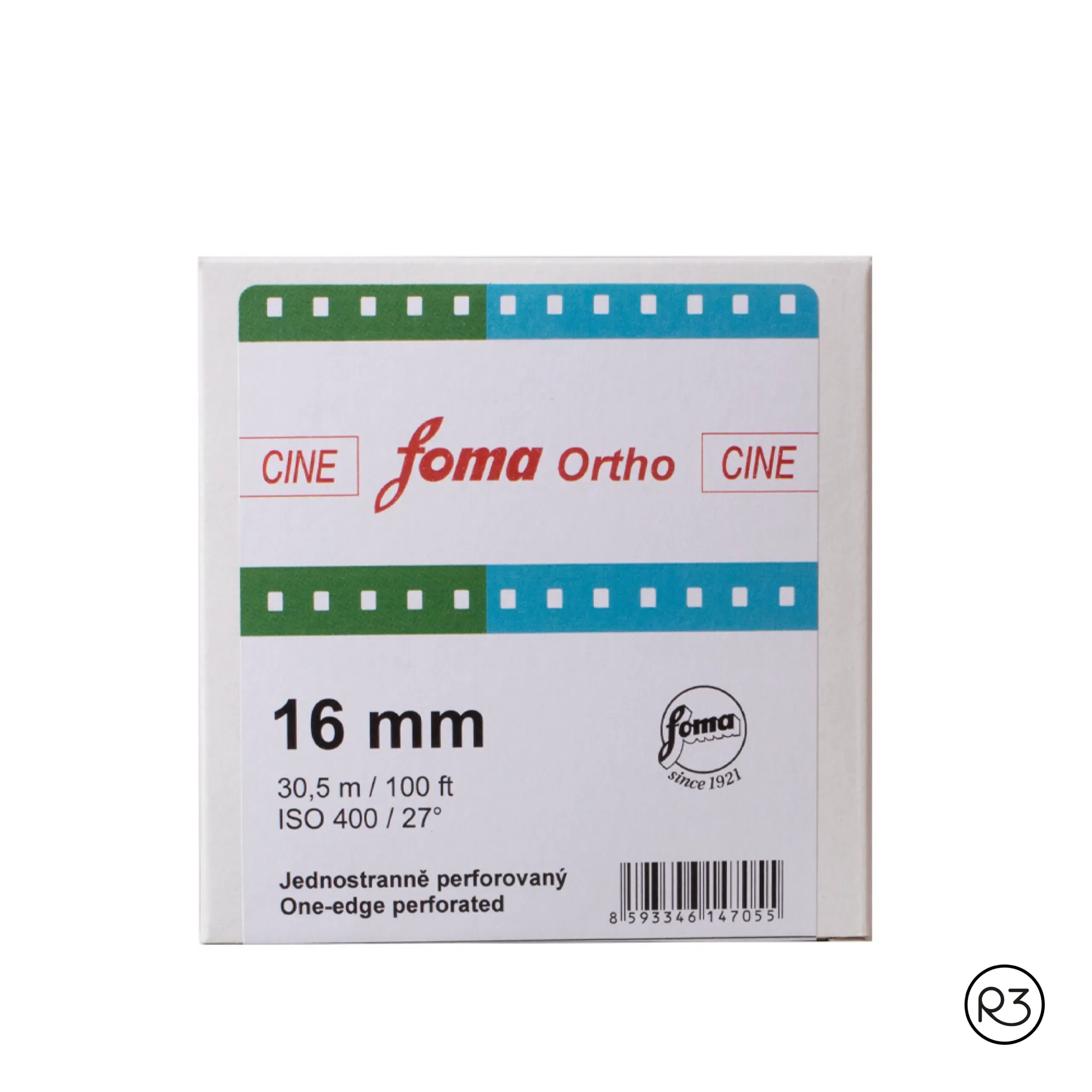 Foma Ortho 400 película de cine ByN ortocromática 16mm – 30 metros (1 perf.)