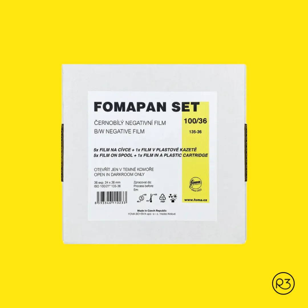 Fomapan 100 35mm pack recargable: 5 rollos en eje + 1 rollo en chasis