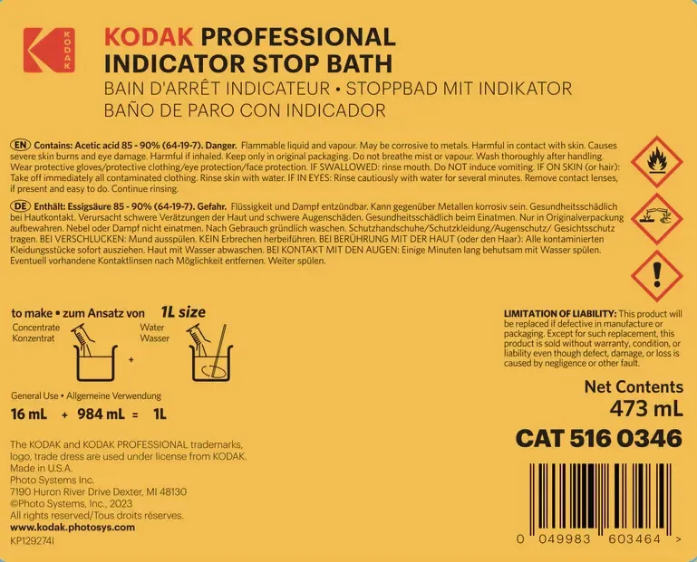 Kodak baño de paro con indicador 1 litro - Imagen 2